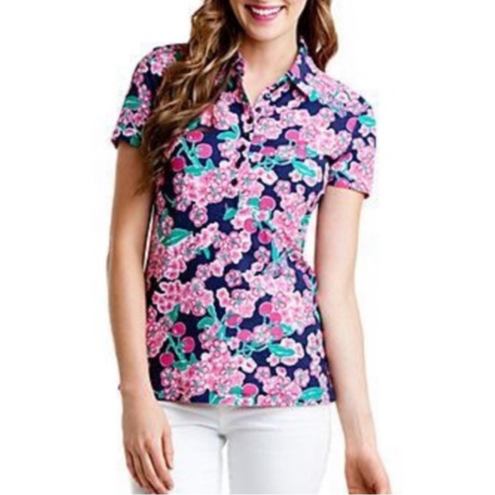 Lilly Pulitzer Trophy polo printed cherry top Small